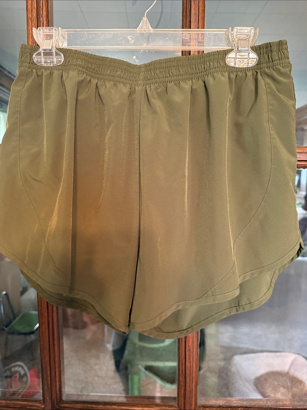 Women's Olive Athletic Running Shorts with Elastic Waist